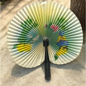Vintage Folding Hand Fan Chinese Floral Fruit Design 10 Inch Colorful